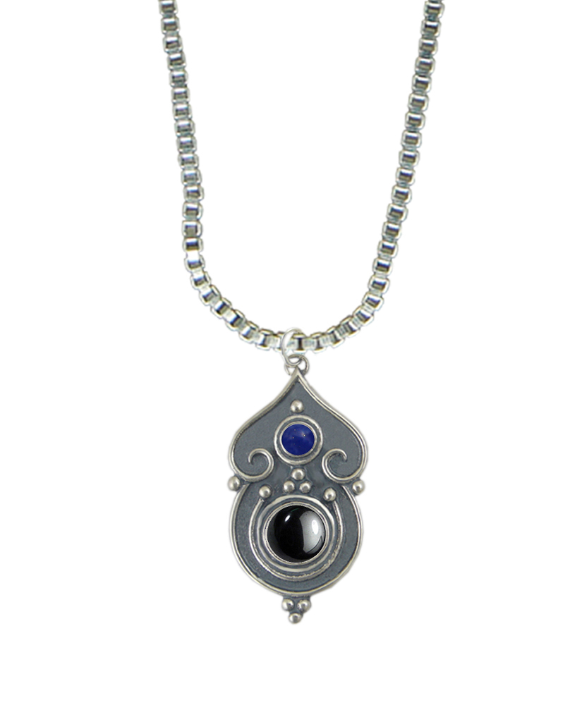 Sterling Silver Necklace Hematite And Lapis Lazuli